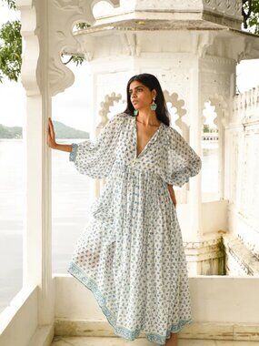 Daughters of India *NEW* Cotton Voile Kyra Maxi Dress in Azure